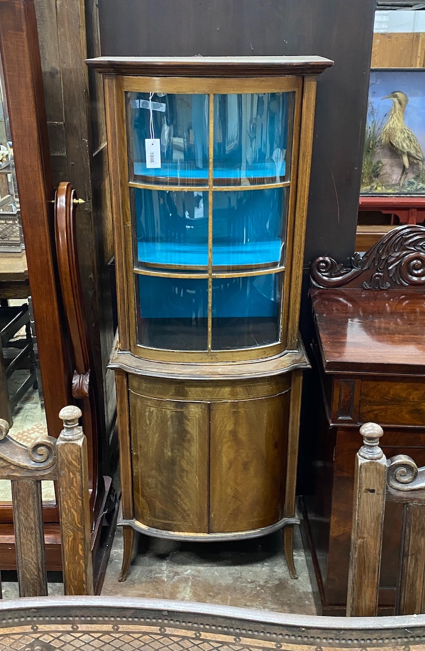 An Edwardian mahogany bow front display cabinet, width 60cm, depth 38cm, height 164cm